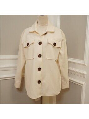 New Look Cream Button-Up Wool Blend Jacket Size L
